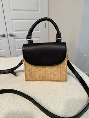 Women’s Black & Natural Straw Top-Handle Crossbody Bag